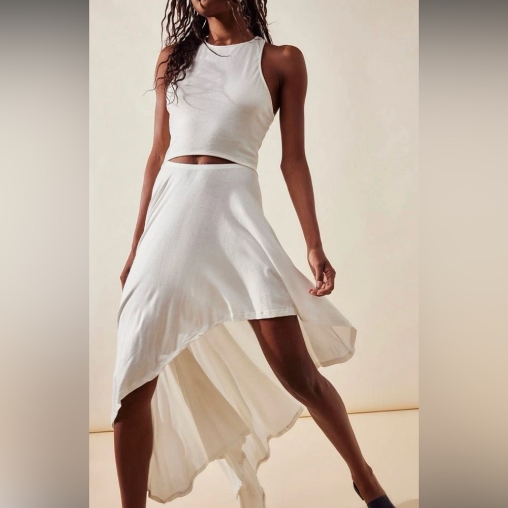 FREE PEOPLE FP BEACH BETHANY MIDI CUT-PUT DRESS WHITE MEDIUM NEW WITH TAGS